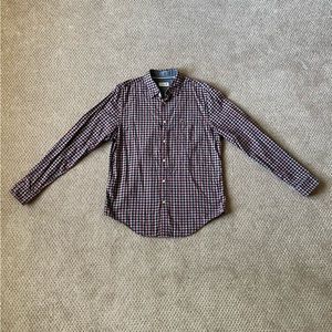 Lacoste Men's 100% Cotton Red/Blue Plaid Button Up Long Sleeve - Regular Fit